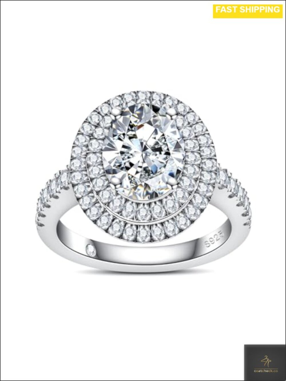 Moissanite Engagement Ring Oval Cut 3.72cttw VVS1 Sterling Silver Halo